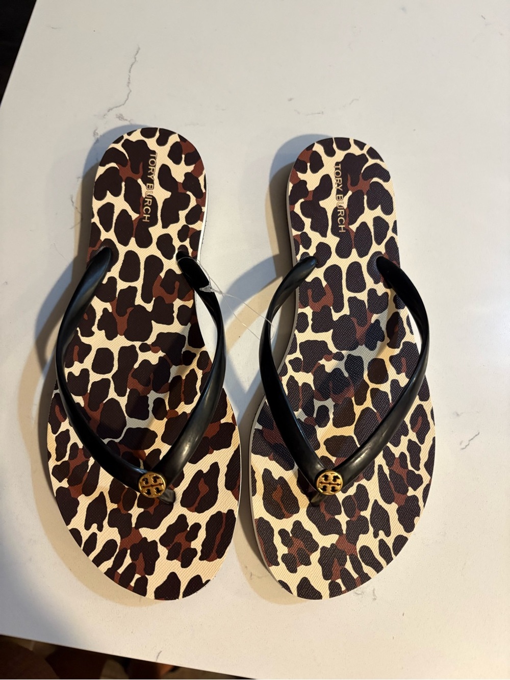 Tory Burch Leopard-Print Flip Flops with Black Straps